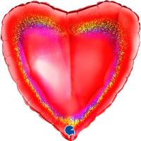 5 Folienballons Glitter Holographic Heart  Red 
