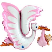 1 Foil balloon stork Baby Girl rosa 45"/114 cm 