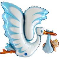 1 Folienballon Storch Baby Boy blau 45"/114 cm 